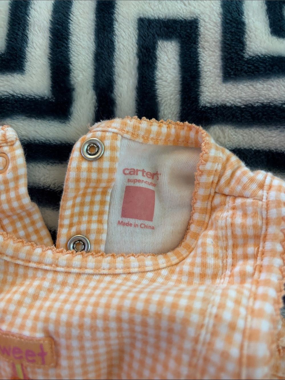 Carter's Peach Gingham Snap-Back Baby Romper - Picture 2 of 4